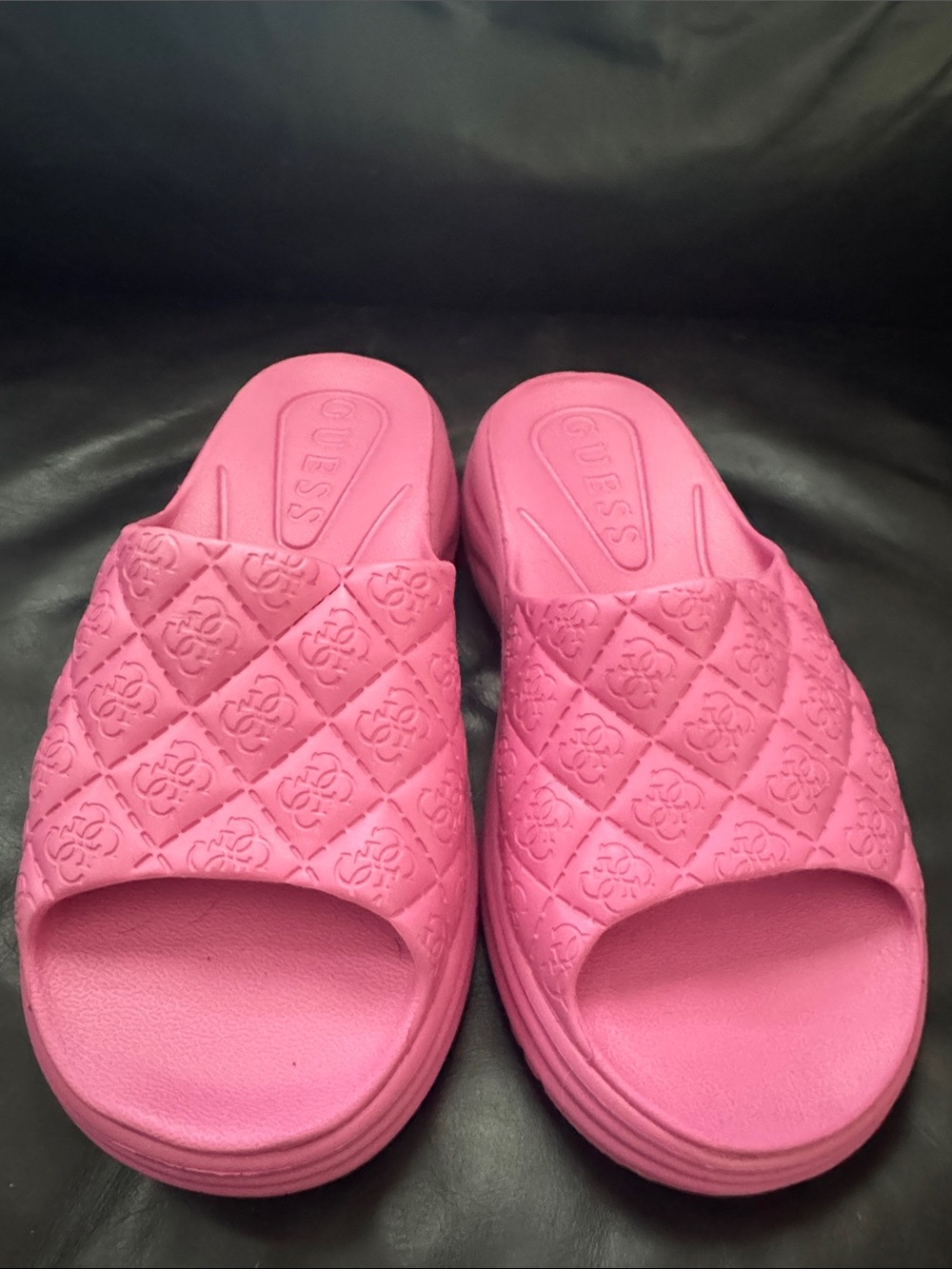 GUESS Pink Quilted Logo Slide Sandals